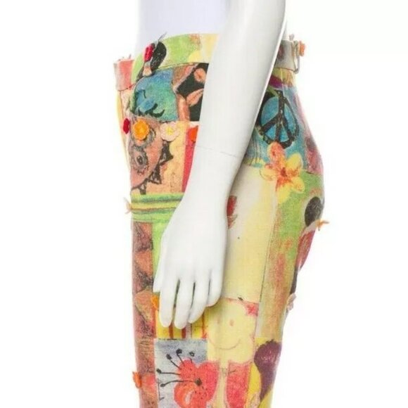 MOSCHINO Italian 42 Jeans Linen Pants Crochet Detail Multicolor M USA Sz 8 30 - Picture 9 of 13